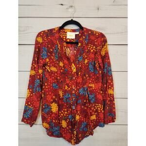 Maeve Women's Multicolor Floral Printed Long Sleeve Button Front Blouse Size‎ XS